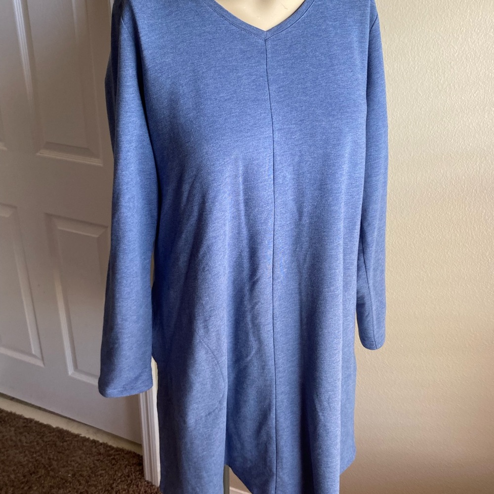 Pure Jill blue crew neck Luxury soft sweater dress with pockets